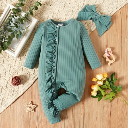 PatPat Baby Girl Ribbed Green/White Rabbit Print Long-sleeve Ruffle Jumpsuit Set Sizes 0M-18M 2-Piece
PatPat Baby Girl Ribbed Green/White Rabbit Print Long-sleeve Ruffle Jumpsuit Set Sizes 0M-18M 2-Piece