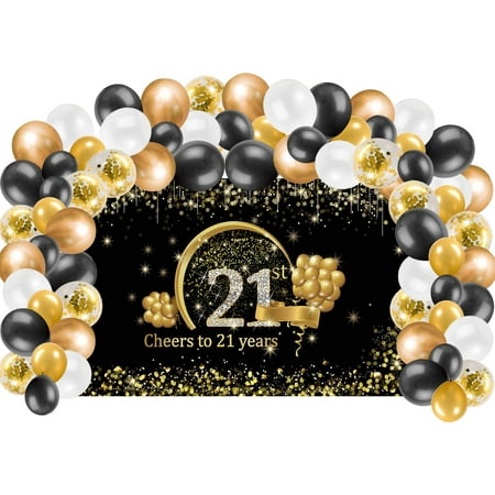 

Kauayurk 21st Birthday Banner Backdrop Decorations & Balloon Garland Arch Kit for Boy Girl Gold Ext