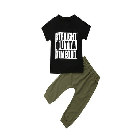 Seyurigaoka Baby Boys Summer Short Sleeve Letter Print T-shirt and Sweatpants