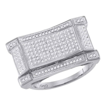10kt White Gold Mens Round Pave-set Diamond Concave Rectangle Cluster Ring 1/2 Cttw