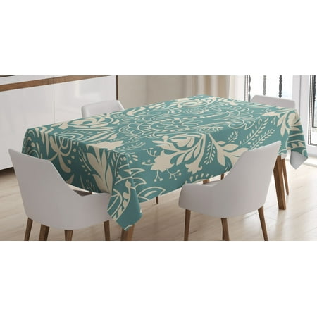 

Floral Tablecloth Ethnic Marrakech Ornament with Abstract Paisley Style Nature Inspired Motifs Rectangular Table Cover for Dining Room Kitchen 60 X 90 Inches Teal and Beige by Ambesonne