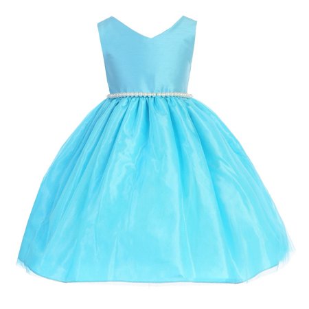 Little Girls Blue Pearl Dupioni Tulle Special Occasion Dress 2