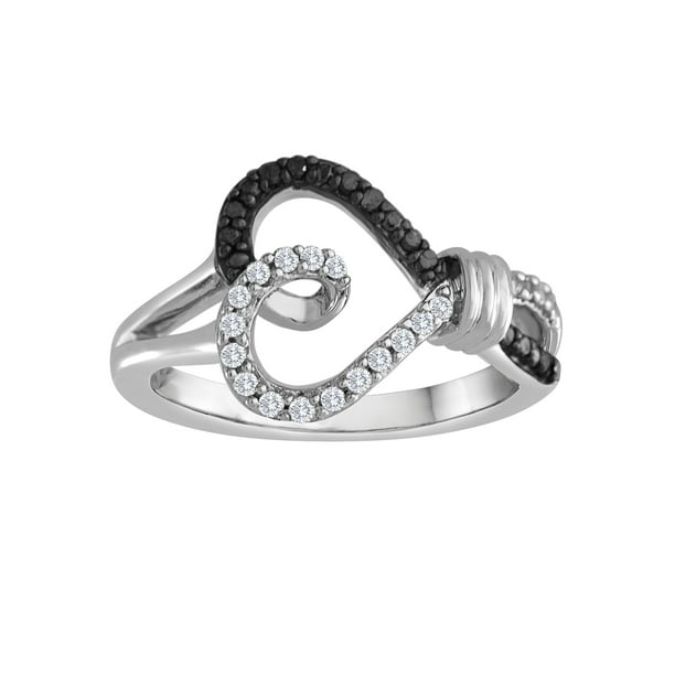 Brilliance Fine Jewelry Sterling Silver Black and White 1/4 Carat T.W. Diamond Ring