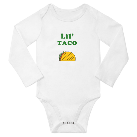 Cute Infant Long Romper Lil Taco Food Funny Long Jumpsuit (White 12-18 Months)
Cute Infant Long Romper Lil Taco Food Funny Long Jumpsuit (White 12-18 Months)
