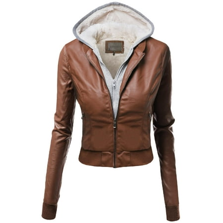 FashionOutfit Women's Faux Leather Bomber Jacket Fur lining Various Colors