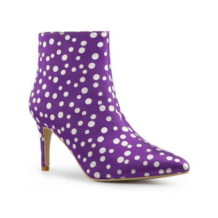 Allegra K Women s Polka Dots Pointed Toe Stiletto Heel Satin Ankle Boots