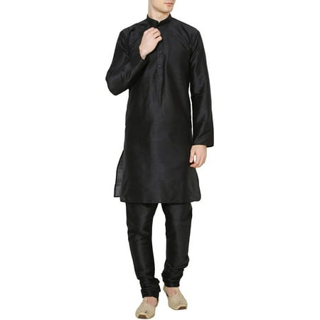 Royal Mens Black Silk Blend Kurta Churidar
