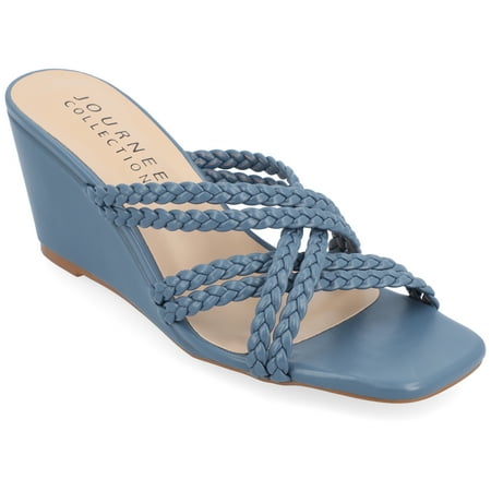 Journee Collection Womens Baylen Braided Strap Slip On Wedge Sandals