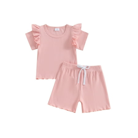 Bslissey Toddler Girls Shorts Set Solid Color Ribbed Ruffle Short Sleeve T-Shirt + Elastic Shorts 2Pcs Outfits Infant Summer Daily Clothes 6M 12M 18M 24M 3T 4T
Bslissey Toddler Girls Shorts Set Solid Color Ribbed Ruffle Short Sleeve T-Shirt + Elastic Shorts 2Pcs Outfits Infant Summer Daily Clothes 6M 12M 18M 24M 3T 4T