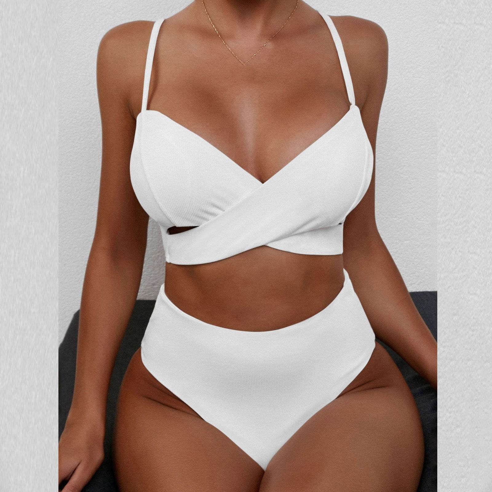 Fhljh Women Leopard Print Bikini Set Push Up Bathing Swimwear High