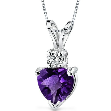 Peora 0.75 Ct Heart Shape Amethyst 14K White Gold Pendant with Diamond Accent, 18