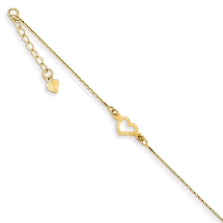 14k Yellow Gold 9in Adjustable Heart Anklet