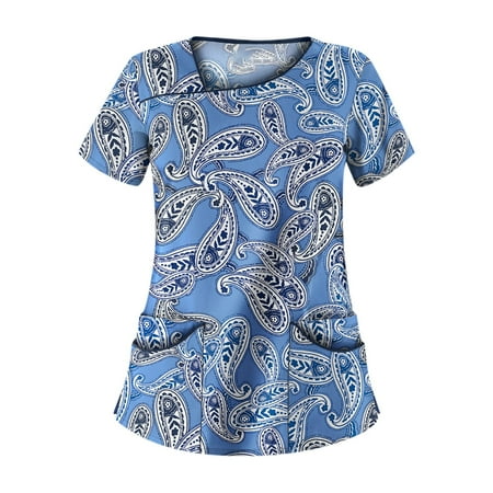 QAZXD Womens Irregular Neck Medical Nursing Cute Print Uniform Short Sleeve Scrub Tops with Pockets Blue
QAZXD Womens Irregular Neck Medical Nursing Cute Print Uniform Short Sleeve Scrub Tops with Pockets Blue