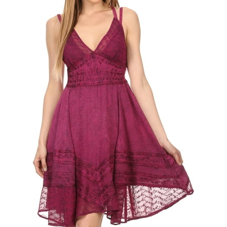 Sakkas Fedelle Sleeveless Mid-Length Summer Dress With Cross Over Open Back Straps - Fuchsia - 1X/2X