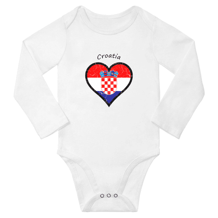 Croatia Flag Heart Love Baby Long Sleeve Clothing Bodysuits (White 18 Months)