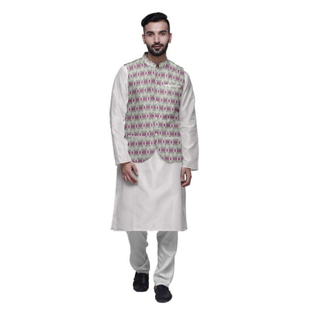 Atasi Mandarin Collar Traditional Solid Kurta Pajama With Printed Jacket Set