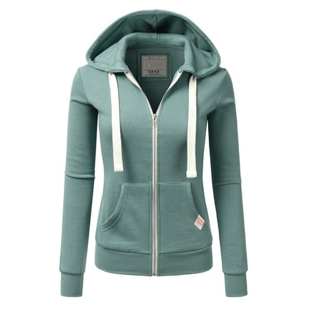 Doublju Women's Lightweight Pocket Zip-Up Hoodie Jacket for Women with Plus Size