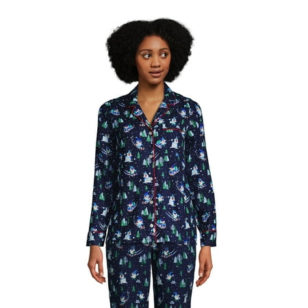 Lands End Women s Tall Long Sleeve Print Flannel Pajama Top
