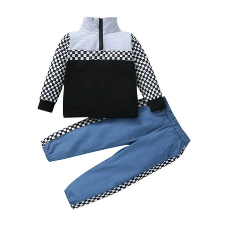One opening Baby Boy Spring Clothes Set Long Sleeve Turtleneck Half Zip Checkerboard Print Sweatshirt + Elastic Waist Long Pants
One opening Baby Boy Spring Clothes Set Long Sleeve Turtleneck Half Zip Checkerboard Print Sweatshirt + Elastic Waist Long Pants