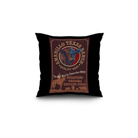 Amarillo, Texas - Cattle Ranch Vintage Sign - Lantern Press Artwork (18x18 Spun Polyester Pillow, Black Border)
