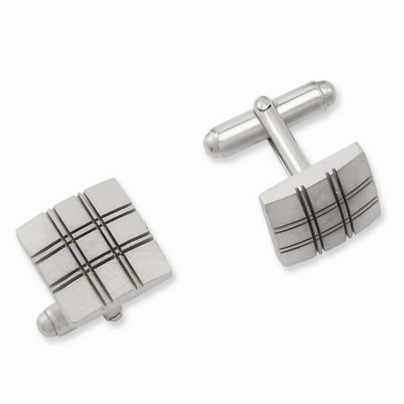 Rhodium-plated Square Double Lines Cuff Links