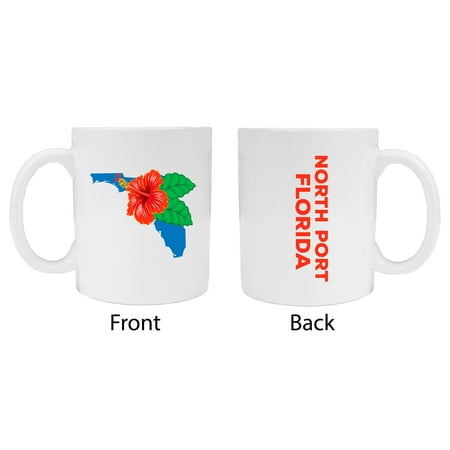 North Port Florida Souvenir White Coffee Mug Hibiscus Design 2-Pack
