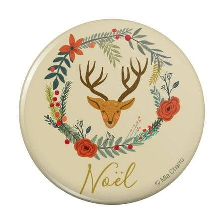 Christmas Noel Deer in Wreath Kitchen Refrigerator Locker Button Magnet