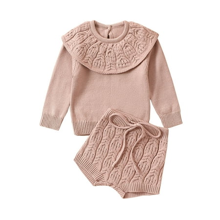 Infant Baby Girls 2-piece Outfit Long Sleeve Doll Collar Sweater with Shorts Knitted Outfit
Infant Baby Girls 2-piece Outfit Long Sleeve Doll Collar Sweater with Shorts Knitted Outfit