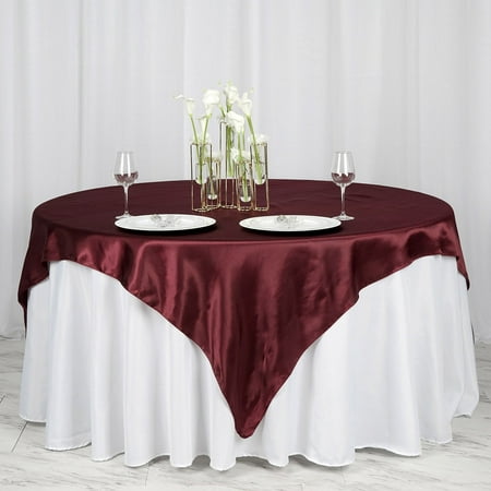Efavormart 72 x 72 Burgundy Seamless Satin Square Tablecloth Overlay