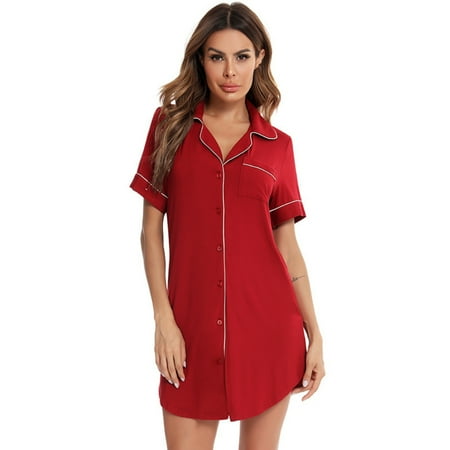 Women s Button Down Nightgown Short Sleeve Nightshirt Sleepwear Boyfriend Sleepshirt Pajama Dress
Women s Button Down Nightgown Short Sleeve Nightshirt Sleepwear Boyfriend Sleepshirt Pajama Dress
