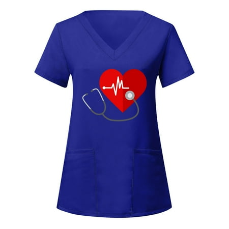 Heart Printed Working Uniform Womens Short Sleeve V Neck Heart Printed Top Working T shirts Blouse Pockets Scrubs Top Working Uniform Nurses
Heart Printed Working Uniform Womens Short Sleeve V Neck Heart Printed Top Working T shirts Blouse Pockets Scrubs Top Working Uniform Nurses