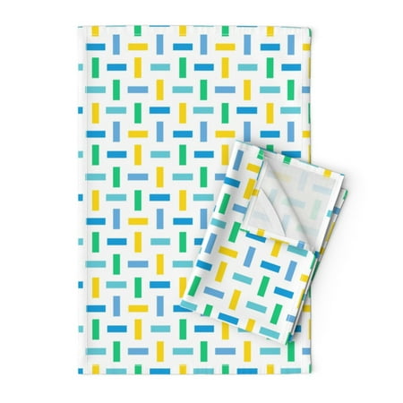 

Printed Tea Towel Linen Cotton Canvas - Green Blue Yellow Modern Geometric Aqua Kids Print Decorative Kitchen Towel by Spoonflower