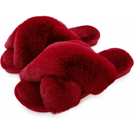 Wish Women s Fuzzy Slippers Cross Band Soft Plush Cozy House Shoes Furry Open Toe Indoor or Outdoor Slip on Warm Breathable Anti-skid Sole Burgandy Size: 40-41 S598
Wish Women s Fuzzy Slippers Cross Band Soft Plush Cozy House Shoes Furry Open Toe Indoor or Outdoor Slip on Warm Breathable Anti-skid Sole Burgandy Size: 40-41 S598