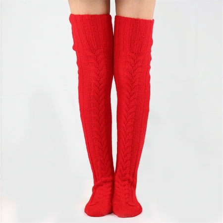 TALENT Women S Knitted Thigh High Stockings Over The Knee Long Socks Elastic Knee High Legs Tights For Winter Fall(Red)