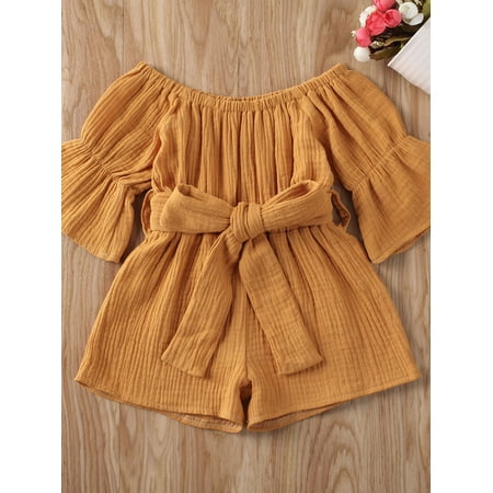 Huakaishijie Toddler Baby Girl Off-shoulder Trumpet Sleeve Waist Bandage Jumpsuits 0-4 Years
Huakaishijie Toddler Baby Girl Off-shoulder Trumpet Sleeve Waist Bandage Jumpsuits 0-4 Years