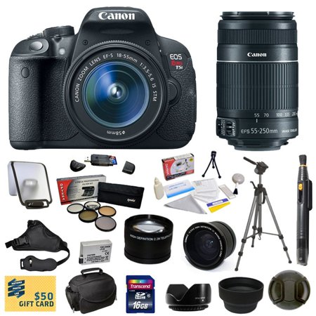Canon EOS Rebel T5i 18.0 MP CMOS Digital Camera with EF-S 18-55mm f\/3.5-5.6 IS STM Zoom Lens + EF-S 55-250mm f\/4.0-5.6 IS Telephoto Zoom Lens with 0.35x + 2.2x Lens + 5 Piece Filter + More Canon EOS Rebel T5i 18.0 MP CMOS Digital Camera with EF-S 18-55mm f\/3.5-5.6 IS STM Zoom Lens + EF-S 55-250mm f\/4.0-5.6 IS Telephoto Zoom Lens with 0.35x + 2.2x Lens + 5 Piece Filter + More
