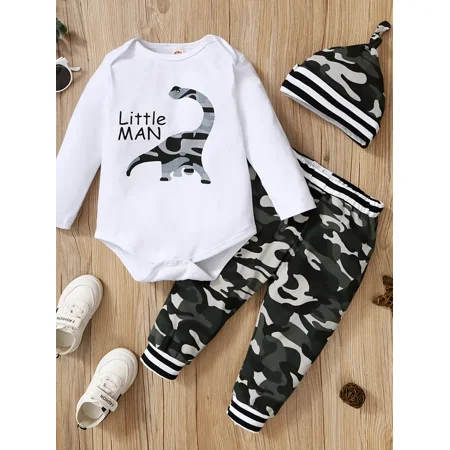 GEDER-F Boys Dinosaur Print Bodysuit Camouflage Print Trousers Hat Suit Autumn And Winter New
GEDER-F Boys Dinosaur Print Bodysuit Camouflage Print Trousers Hat Suit Autumn And Winter New