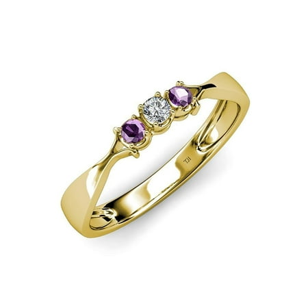 Amethyst and Diamond (SI2-I1 G-H) Three Stone Ring 0.16 ct tw in 14K Yellow Gold.size 9.0
Amethyst and Diamond (SI2-I1 G-H) Three Stone Ring 0.16 ct tw in 14K Yellow Gold.size 9.0