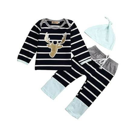 Infant Baby Boy Girl Christmas Navy Blue Striped Clothes Long Sleeve Deer Printed Tops T-Shirt+Pants Leggings+Cap
Infant Baby Boy Girl Christmas Navy Blue Striped Clothes Long Sleeve Deer Printed Tops T-Shirt+Pants Leggings+Cap