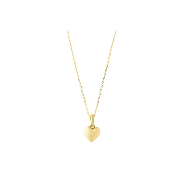 14k Yellow Gold Small Puffed Heart Pendant Necklace with Cable Chain