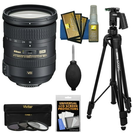 Nikon 18-200mm f\/3.5-5.6G VR II DX ED AF-S Nikkor-Zoom Lens + 3 Filters + Pistol Grip Tripod Kit for D3200, D3300, D5300, D5500, D7100, D7200 Camera