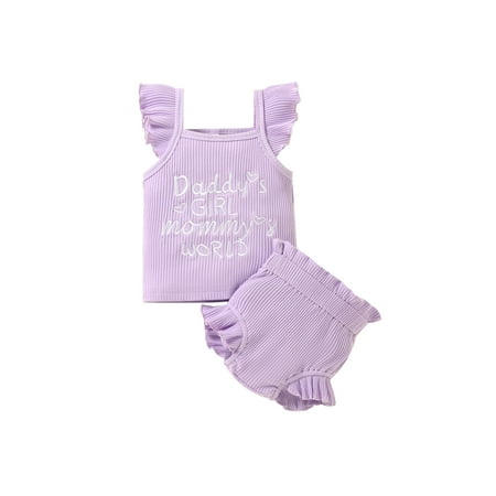 Sunisery 2Pcs Toddler Baby Girls Clothes Sets Letter Embroidery Square Neck Fly Sleeve Tops + Ruffle Shorts Purple 6-12 Months
Sunisery 2Pcs Toddler Baby Girls Clothes Sets Letter Embroidery Square Neck Fly Sleeve Tops + Ruffle Shorts Purple 6-12 Months