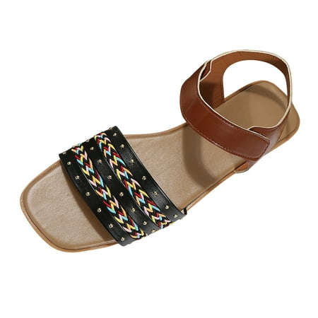 PMUYBHF Women Sandals With Low Heels Ladies Fashion Summer Leather Colorful Woven Decoration Open Toe Hook Loop Flat Sandals
PMUYBHF Women Sandals With Low Heels Ladies Fashion Summer Leather Colorful Woven Decoration Open Toe Hook Loop Flat Sandals