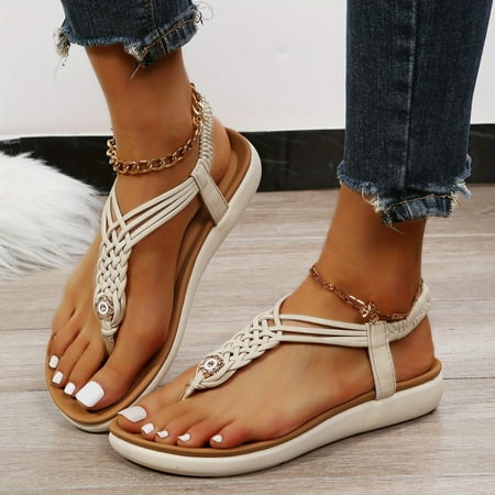 Women s Braided Flat Sandals Boho T-strap Open Toe Elastic Strap Shoes Beach Non Slip Sandals Comfortable Summer Shoes
Women s Braided Flat Sandals Boho T-strap Open Toe Elastic Strap Shoes Beach Non Slip Sandals Comfortable Summer Shoes