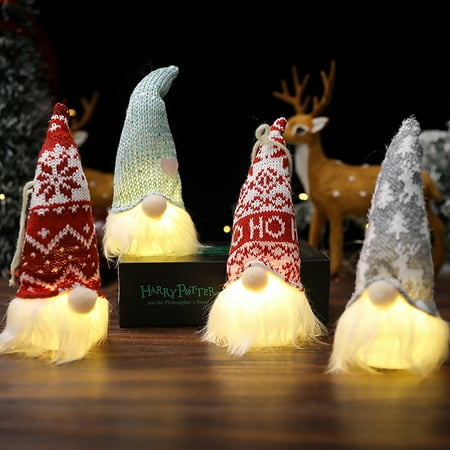 Gwong Plush Gnomes Battery Operated Nordic Style Long Hat Christmas Lighting Glowing Faceless Doll for Window Side