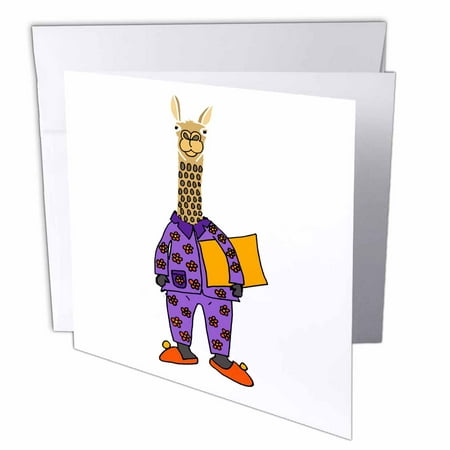 

3dRose Funny Silly Llama wearing Purple Flowered Pajamas - Greeting Cards 6 by 6-inches set of 6