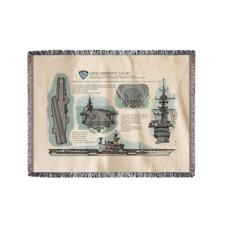 San Diego, California - USS Midway Technical - Lantern Press Artwork (60x80 Woven Chenille Yarn Blanket)