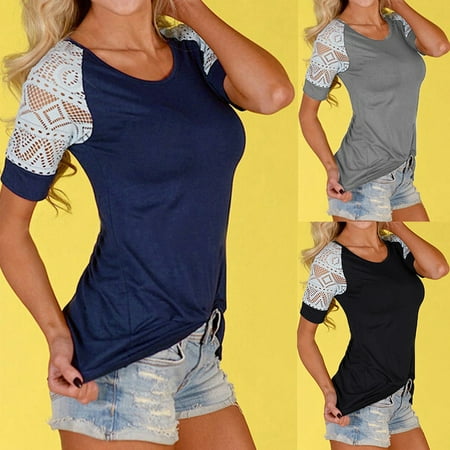 Taluosi Summer Women T-Shirt Solid Color Lace Patchwork Short Sleeve Round Neck Top
Taluosi Summer Women T-Shirt Solid Color Lace Patchwork Short Sleeve Round Neck Top