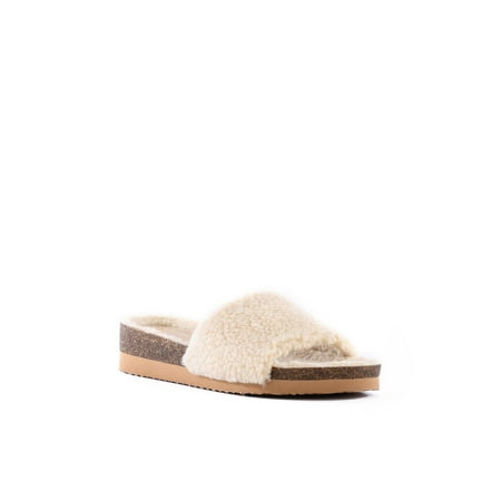 BC Footwear Women s Get Going Cozy Faux Shearling Slip on Footbed Sandal