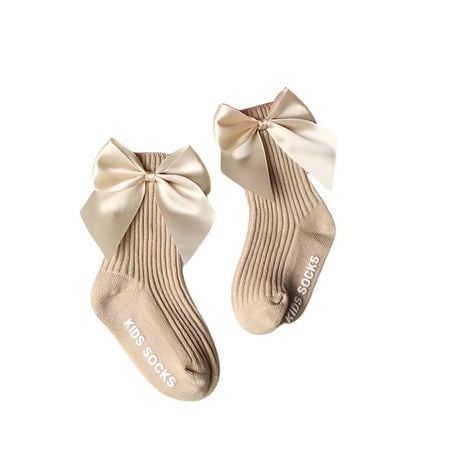 Binpure Kids Cotton Socks Baby Anti-Slip Medium Tube Socks with Bowknot